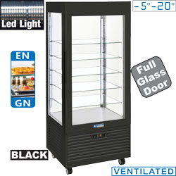 Vitrine 4faces t°- 5 et., ventile,480l. noir
