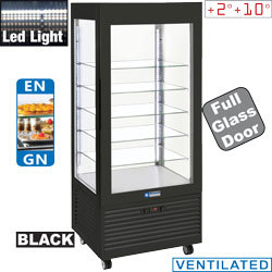 Vitrine 4faces t° + 5 et., ventile,480l. noir