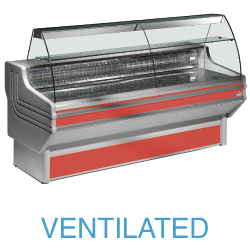 Comptoir-vitrine refr. vitre bombee vent.