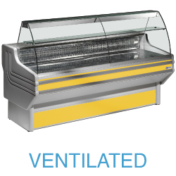 Comptoir-vitrine refr. vitre bombee vent.