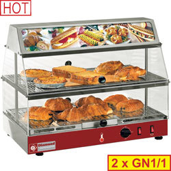 Vitrine chauffante + bloc lumineux, 2 etages