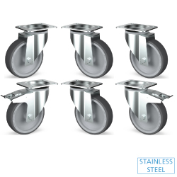 Kit 6 roues inox pivotantes 2 avec freins