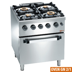 Fourneau gaz 4 feux vifs, four gaz gn 2/1