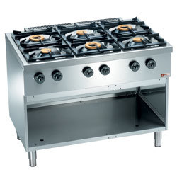 Fourneau gaz, 6 feux, sur armoire ouverte