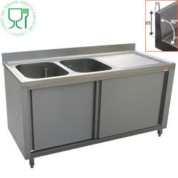 Plonge 2 cuves 400x500xh275 1 eg.dx s/armoir