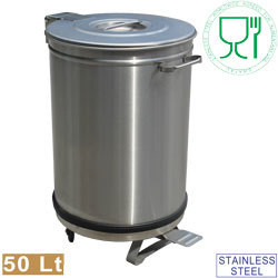 Poubelle "etanche" inox 50l. + roues + pedale